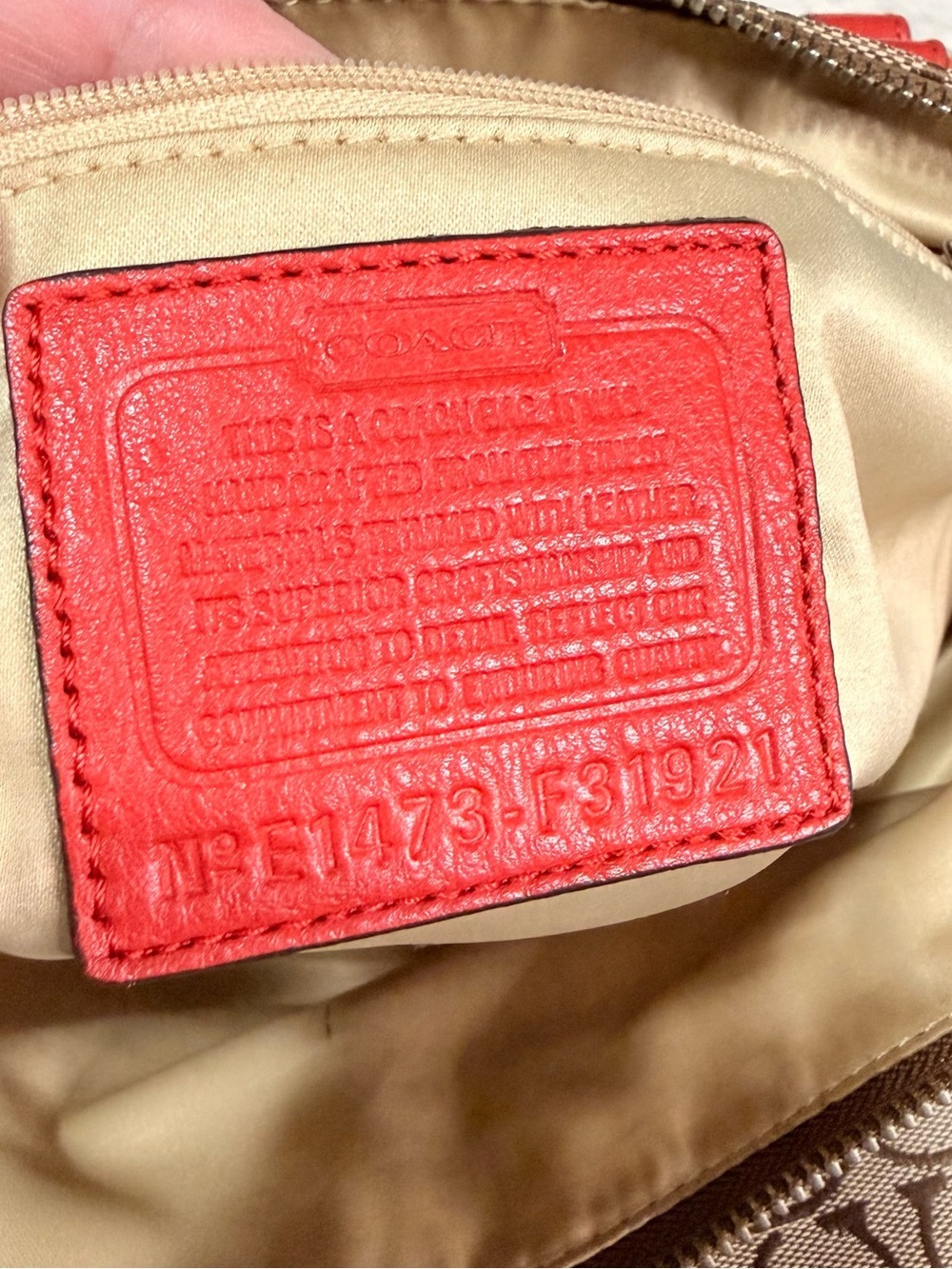 Coach Beige Signature Canvas Satchel with Red Leather Trim - Picture 10 of 16
